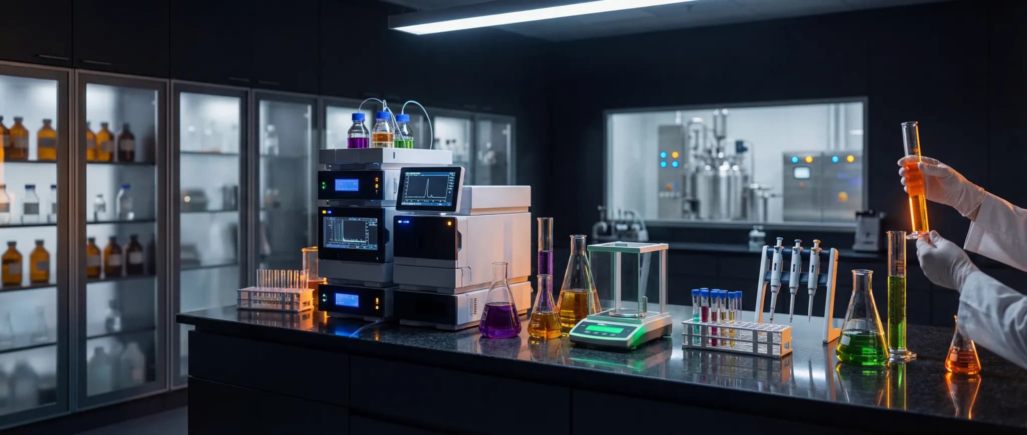 Automated supplement production machinery on the factory technology line